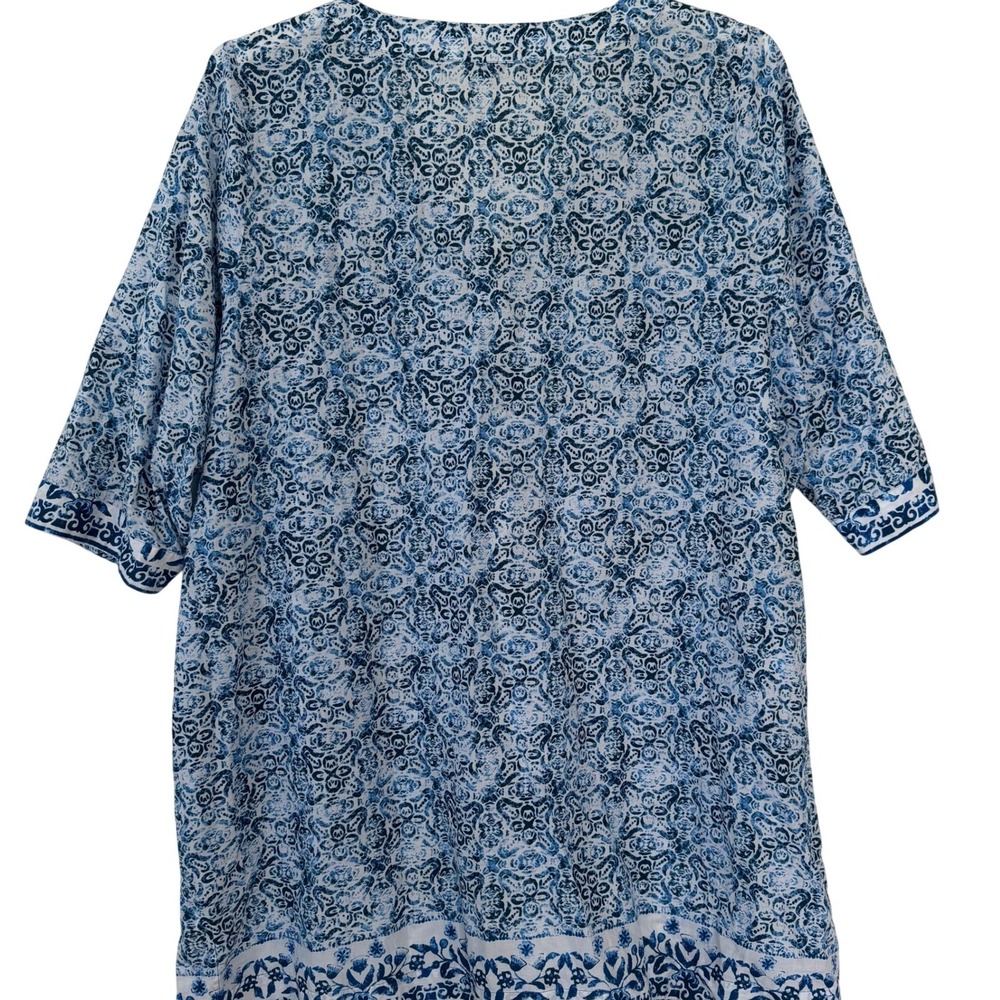 Lands End Blue White Tile Print V-Neck Cotton Shift Dress Pockets 3XL - Picture 3 of 5